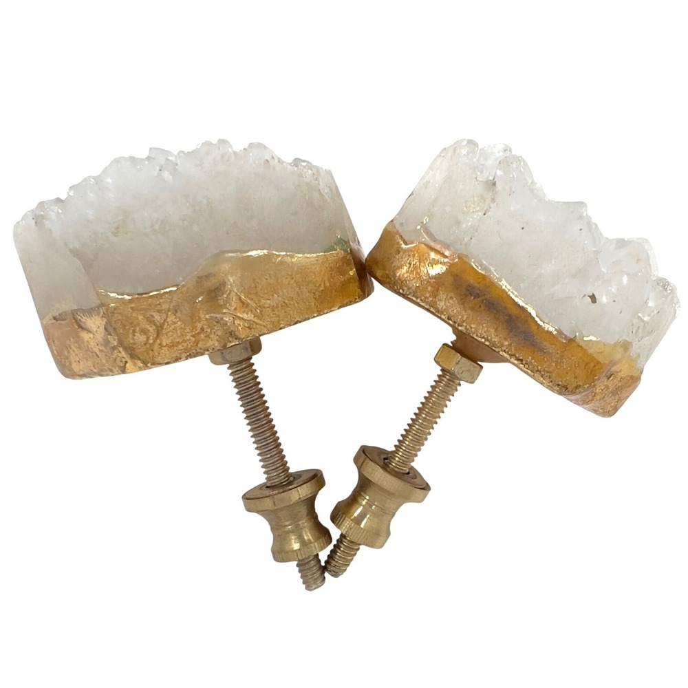 Anthropologie Druzy Quartz Knobs White Gold Raw Crystal Set of 2 Witchy
